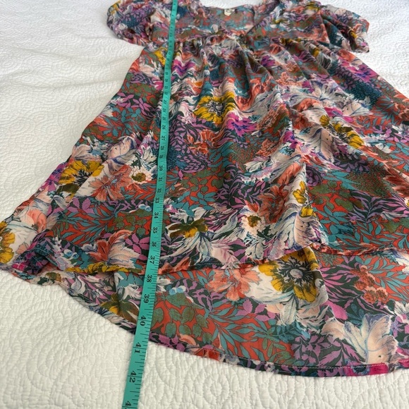 Anthropologie Flutter Sleeve Asymmetrical Tunic Dress Blue Pink - Picture 8 of 14